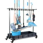 QTJH broom and mop holder put wet mops movable Commercial mop rack cleaning tool cart storage for garden garage organizer mop drain rack