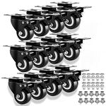 1.5" Casters Set of 8 Heavy-Duty Industrial Caster Wheels, Polyurethane (PU) No Noise Wheels with Double Locking and Double Ball Bearing, Swivel Casters for Workbench, Furniture, Plate Castors Black