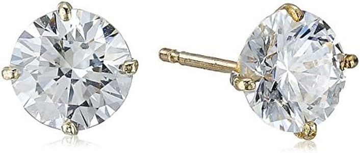 10K Yellow Gold Stud Earring set with Round Cut Swarovski Zirconia (1 cttw)