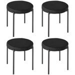 HOMCOM Modern Stacking Stools Set of 4, Backless Round Dining Chairs, Velvet-Touch Upholstered Accent Side Chairs with Metal Legs for Kitchen, Black