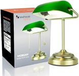 Newhouse Lighting NHDK-MO-GOAZ Morgan Antique Green and Brass Glass and Metal Adjustable Classic Banker Lamp | Compatible with Energy-Efficient LED Bulb