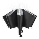 G4Free UPF 50+ UV Protection Large Travel Umbrella 10 Ribs Reverse Compact Inverted Umbrella 54 Inch Auto Open Close Windproof Sun Blocking Umbrella for Rain(Black/Silver)