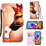 TTNAO Compatible with Samsung Galaxy A21S PU Leather Card Slot Wallet Flip Folio Magnetic Clasp Shell Shockproof Bumper Cover(Dog and Cat)