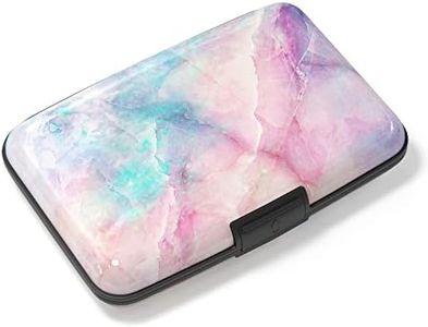 Atufsuat Credit Card Holder, Mini Aluminum Card Wallet RFID Blocking Slim Metal Hard Card Case for Women Men, Colorful Marble