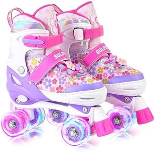 SULIFEEL Rainbow Unicorn 4 Size Adjustable Light up Roller Skates for Girls Boys for Kids,Floral