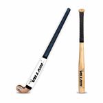 THE VILLAIN Solid Wooden Hockey Stick and Base Bat Combo, for Men and Women, Practice and Beginner, Soft Handle, Light Weight, Non-Slip Grip