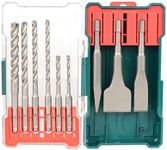 9Pcs Rotary Hammer Drill Bits and Chisel Set - SDS-Plus Carbide-Tipped Drill Bits and Chisels with Storage Case - Tools for Concrete Brick Stone and Other Masonry Construction Materials