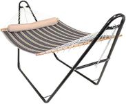 Sunnydaze Double Quilted Fabric Hammock with Universal Steel Stand - 450-Pound Capacity - Black Stand - Mountainside