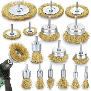 16PCS Wire Wheel for Drill, Brass Wire Brush for Drill Rust Removal, Cup Brush and End Brush Set, Wire Brush Drills Attachments, 1/4" Drill Shank, Carbon Steel Bristles