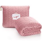 EverSnug Premium Travel Blanket Pillow - Soft 2 in 1 Airplane Blanket with Soft Bag Pillowcase, Hand Luggage Sleeve and Backpack Clip (Light Pink), King