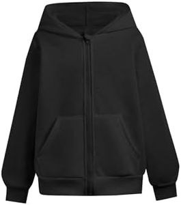 Ecolala Girls Zip up Cute Hoodie Plain Soft Long Sleeve Sweatshirt with Pockets Black 9-10Y