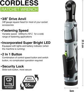 WORKPRO 3/8" Cordless Ratchet Wrench Set – 12V, 2 Batteries, 7 Sockets