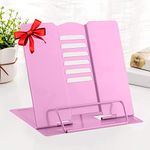 Desk Book Stand, Metal Reading Rest Book Holder Adjustable Cookbook Document Holder Bookrest Portable Sturdy Lightweight Bookstands for Recipes Textbooks Tablet Music Books with Page Clips (Pink)