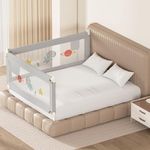 Kids Station Foldable Baby Bed Rail Guard – 28-Level Adjustable Height, 6.3ft x 5.3ft (190x160cm), 2 Sides, Made in India (Grey, with Pocket)
