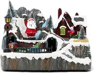 allgala Christmas Village House Crafted Polyresin Christmas House Collectable Figurine with USB and Battery Dual Power Source-Moving Train and Santa-XH93447