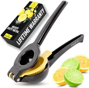 Zulay Kitchen Metal 2-in-1 Lemon Squeezer - Sturdy Max Extraction Hand Juicer Lemon Squeezer Gets Every Last Drop - Easy to Clean Manual Citrus Juicer - Easy-Use Lemon Juicer Squeezer - Black/Yellow