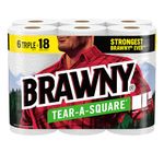 BRAWNY Tear-A-Square Paper Towels, 6 Triple Rolls = 18 Regular Rolls, White