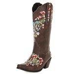 Alsoloveu Womens Embroidered Cowboy Boots Western Cowgirl Snip Toe Boots Chunky Heel Pull On Wedding Dress Mid Calf Boots, Brown, 6.5 UK