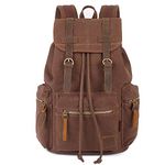 KAUKKO Canvas Vintage Backpack Casual Daypack School Leather Rucksack Laptop Bag (2Coffee)