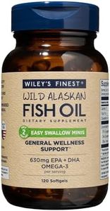 Wiley's Finest Wild Alaskan Fish Oil Easy Swallow Minis - Omega-3 Fish Oil Supplement for Adults and Kids - Double-Strength 630mg EPA and DHA Natural Supplement - 120 Mini Softgels (60 Servings)