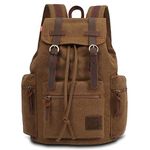 KAUKKO Vintage Casual Canvas and Leather Rucksack Backpack (Khaki)