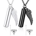 SUWIWKKOA 2 Pcs Cylinder Cremation Urn Necklace For Ashes With Angel Wing Charm Urn For Ashes Stainless Steel Memorial Keepsake Ashes Jewellery Cremation Ashes Necklace For Human Pets Ashes