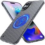 GRECAZO Magnetic Ultra-Thin Frosted Soft Touch Skin Borderless Carbon Fiber Bump Texture for iPhone 16 Frameless Case 6.1" Slim Minimalist Lightweight Matte Hard for MagSafe Cover Case-Black