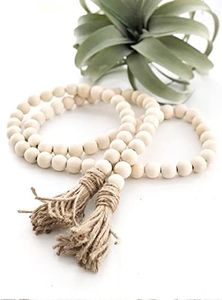 Becho 1 pc 57 Inches Wood Bead Garland with Tassels Home Decor Beads Prayer Beads Farmhouse Beads Wall Hanging Decor