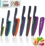 HAUSHOF Kitchen Knife Set, 12-Piece Knives Set with 6 colorful Sheaths, Non-Stick Coated Stainless Steel Blades for Slicing, Dicing&Cutting, Gifts Knife Set for Dad, Mom, Husband and Wife