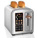 SEEDEEM Toaster 2 Slice, Stainless Steel Bread Toaster with LCD Display and Touch Buttons, 50% Faster Heating Speed, 6 Bread Selection, 7 Shade Settings, 1.5''Wide Slots Toaster with Cancel/Defrost/Reheat Functions, Removable Crumb Tray, 1350W, Silver Metallic