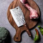 Meat Cleaver Knife Butcher Knife Bone Cutter Heavy Duty Multi-Purpose Dual Edges Kitchen Chopping Knife for Meat Cutting Chinese Chef Knife with Ergonomic Wood Handle for Home Kitchen or Restaurant