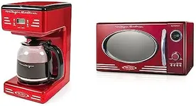 Nostalgia Retro 12-Cup Programmable Coffee Maker with Microwave Oven - Red