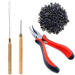 VIEWS Hair Extension Kit 500pcs Silicone Lined Micro Rings Black Pliers Pulling Hook Bead Device Tool Kit Set 1