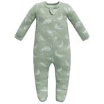 Owlivia Organic Cotton Baby Boy Girl Zip Front Sleep 'N Play, Footed Sleeper, Long Sleeve(0-3Months, Feather Green)