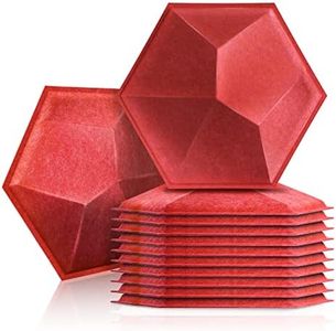 Sonic Acoustics 12 Pack Hexagon Acoustic Panels, 14" X 12" X 0.4" High Density Sound Absorbing Panels Sound Proof Insulation Beveled Edge Studio Treatment Tiles-3D Red