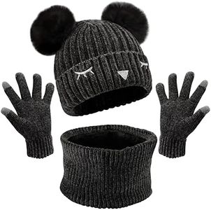 MAYLISACC Toddler Gloves Boy Hats and Gloves Set Kids 3 Pack Toddler Hat and Glove Set Boy Winter Warm Beanie Hat Neck Warmer Toddler Gloves Girl kids Hat and Gloves Set Boys Gloves 4-7 Black