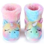 Dream Bridge Girls Kids Unicorn Slippers Booties Home House Slippers Boots Toddler Cute Plush Fleece Warm Cartoon Indoor Outdoor Slip on Fluffy Booties Rainbow Shoes for Boys Girls