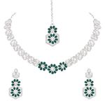 Atasi International Silver Plated Green Crystals AD Diamond Necklace Jewellery Set for Women, Girls for Wedding, Festive, Party, Ocassion Wear (RDG5870)