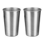 Bncxdc 2Pcs Premium Stainless Steel Cups, Reusable Metal Beer Tumbler Mug, BPA Free Mug, Stackable Pint Drinking Cups, Shatterproof Metal Cups for Children and Adults, 17oz/500ml, Silver