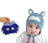 REFFER Baby Winter caps Unisex Beanie fit for 3 Months to 4 Years Old Toddler Baby Winter Caps for Kids Boy's and Girl's Free Size (Sky Blue caps + Gloves Set 1 to 3 Years)