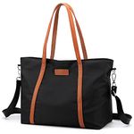 zhongningyifeng Tote Bag for Women Nylon 15.6 Inch Laptop Shoulder Handbag Purse for Travel Work (black)