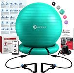 INTENT SPORTS Yoga Ball Chair – Stability Ball with Inflatable Stability Base & Resistance Bands, Fitness Ball for Home Gym, Office, Improves Back Pain, Core, Posture & Balance (65 cm) (Mint Green)