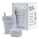 Stojo S2-CSH C Collapsible Coffee Reusable to Go Pocket Size Travel Cup with Straw – Cashmere Grey, 16oz, 470ml