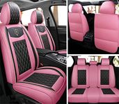 Car Seat Covers Full Set, Super Luxurious Heavy Universal Duty Waterproof Leather Automotive Vehicle Cover for Cars SUV Pick-up Truck, Non-Slip Seat Pink Car Accessories (Full Set/Black Pink)