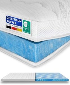 8 cm hoch - Premium Plus Gelschaum-Topper 90 x 200 cm mit RG 50 - Hochwertiger Lyocell-Bezug - Antirutschfunktion - Umlaufendes Klimaband - Gel-Topper 90x 200 8cm