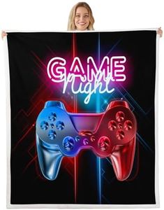 Boys Gaming Fleece Throw Blanket Kids Gamer Sherpa Blanket for Sofa Couch Bed Decor Modern Video Game Controller Warm Plush Blanket Soft Cool Blue Red Action Buttons Fuzzy BlanketQueen 90"x90"