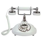 Retro Corded Landline Phone, TelPal White Classic Vintage Old Fashion Telephone for Home & Office, Wired Antique Home Phone Gift for Seniors (Rotary Dial Button)