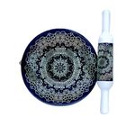 KUVI Printed White Marble Roti Maker with Wooden Belan Enamel Print/White Marble Chakla 10 Inch Diameter with Belan (Printed Enamel Chakla Belan) (Design 18)