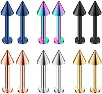 Ruifan 12PCS Assorted Colors Stainless Steel Spike Labret Monroe Lip Ring/Tragus/Helix Earring Stud Barbell Body Piercing Jewelry 14G 8mm