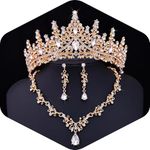 Feltent Gold Tiaras and Crowns Jewelry Set for Women Tiaras Earrings and Necklace for Wedding Rhinestone Crystal Bridal Jewelry Sets for Costume Birthday Party Prom Gifts